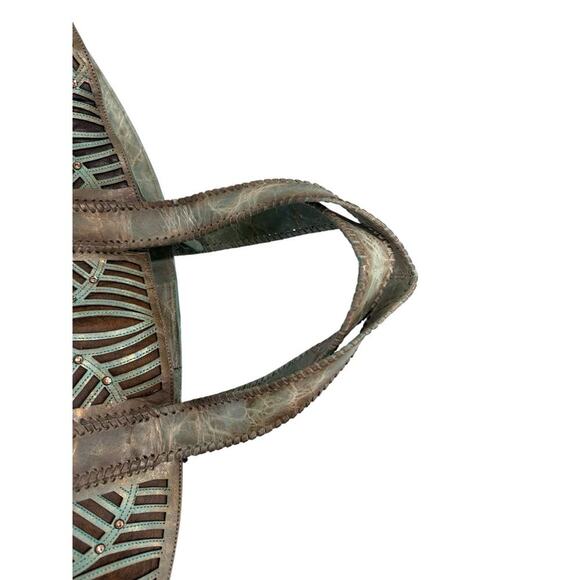 Corral Green Brown Leather Cut Out Shoulder Bag Purse Bling Western Rodeo - Picture 13 of 16